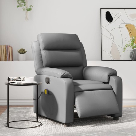 vidaXL Sillón de masaje reclinable eléctrico cuero sintético gris