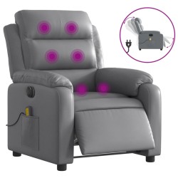 vidaXL Sillón de masaje reclinable eléctrico cuero sintético gris