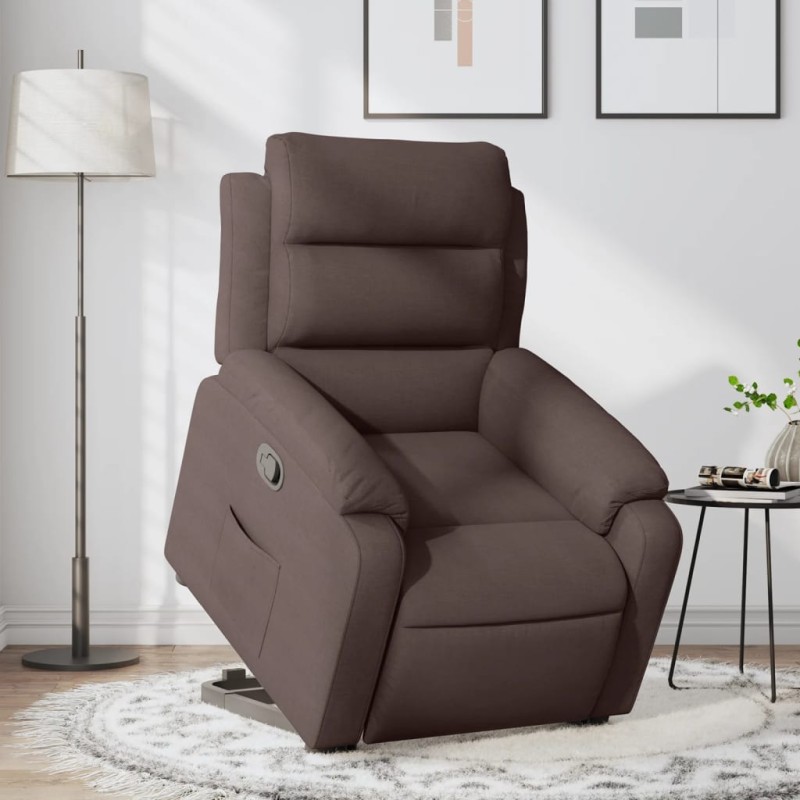 vidaXL Sillón reclinable elevable tela marrón oscuro vidaXL Sillón reclinable elevable tela marrón oscuro