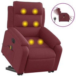 vidaXL Sillón de masaje eléctrico reclinable elevable tela rojo tinto