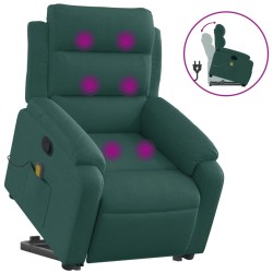 vidaXL Silla de masaje reclinable de pie de tela verde oscura