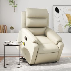 vidaXL Sillón reclinable de masaje de pie cuero artificial color crema
