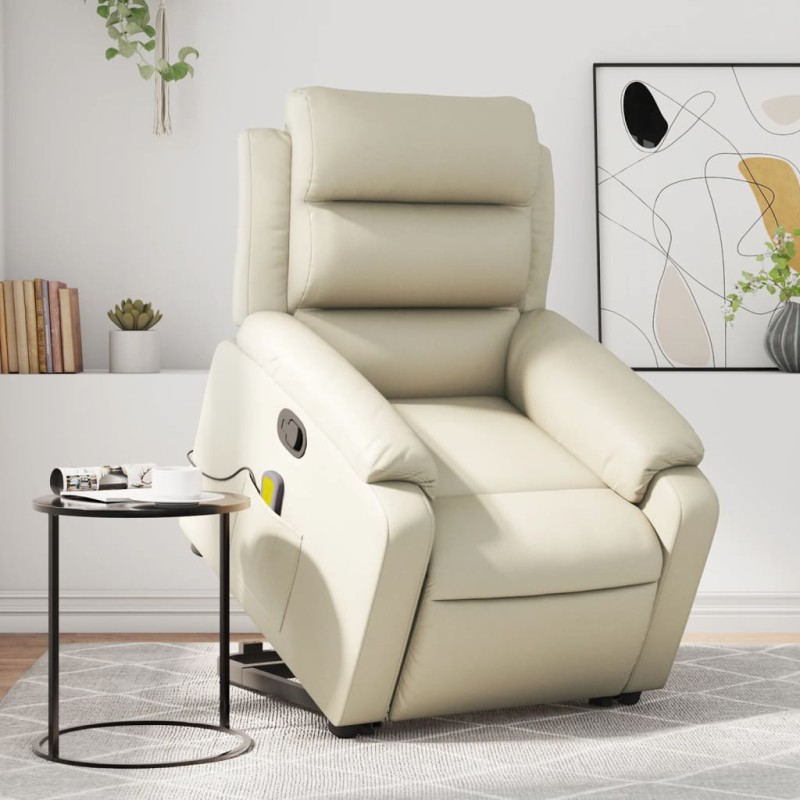 vidaXL Sillón reclinable de masaje de pie cuero artificial color crema vidaXL Sillón reclinable de masaje de pie cuero artificial color crema
