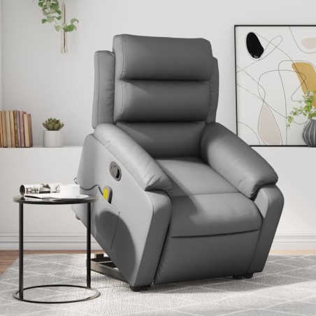 vidaXLSillón reclinable de masaje de pie cuero artificial gris