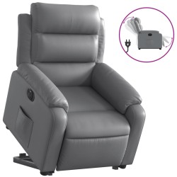 vidaXL Sillón reclinable elevable eléctrico de cuero sintético gris