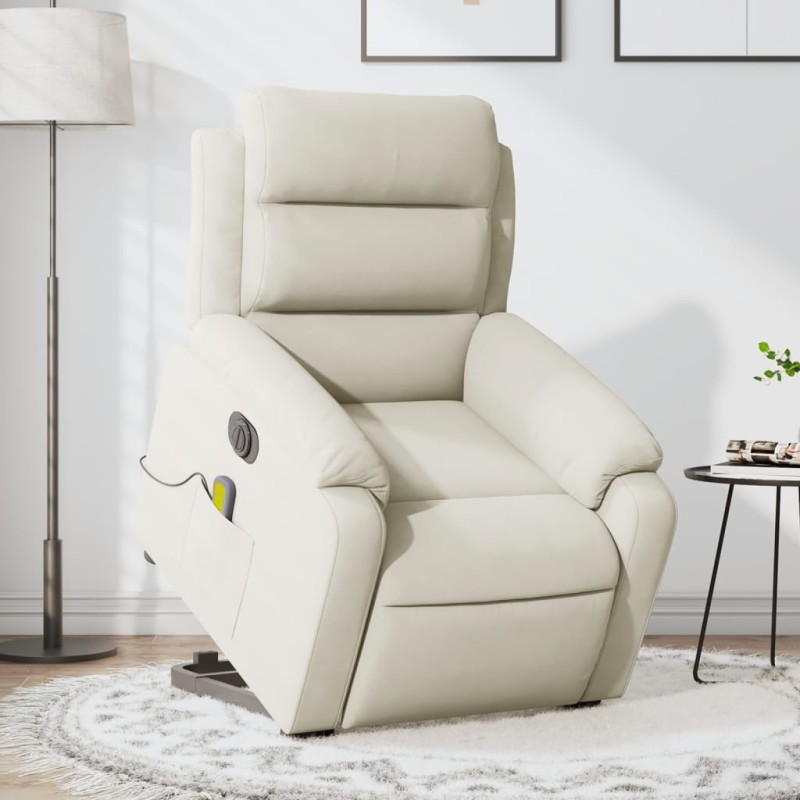 vidaXL Sillón reclinable de masaje eléctrico elevable terciopelo crema vidaXL Sillón reclinable de masaje eléctrico elevable terciopelo crema