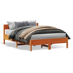 vidaXL Estructura cama con cabecero madera pino marrón cera 135x190 cm
