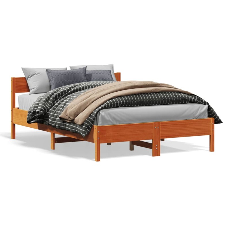 vidaXL Estructura cama con cabecero madera pino marrón cera 135x190 cm vidaXL Estructura cama con cabecero madera pino marrón cera 135x190 cm