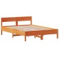 vidaXL Estructura cama con cabecero madera pino marrón cera 135x190 cm vidaXL Estructura cama con cabecero madera pino marrón cera 135x190 cm