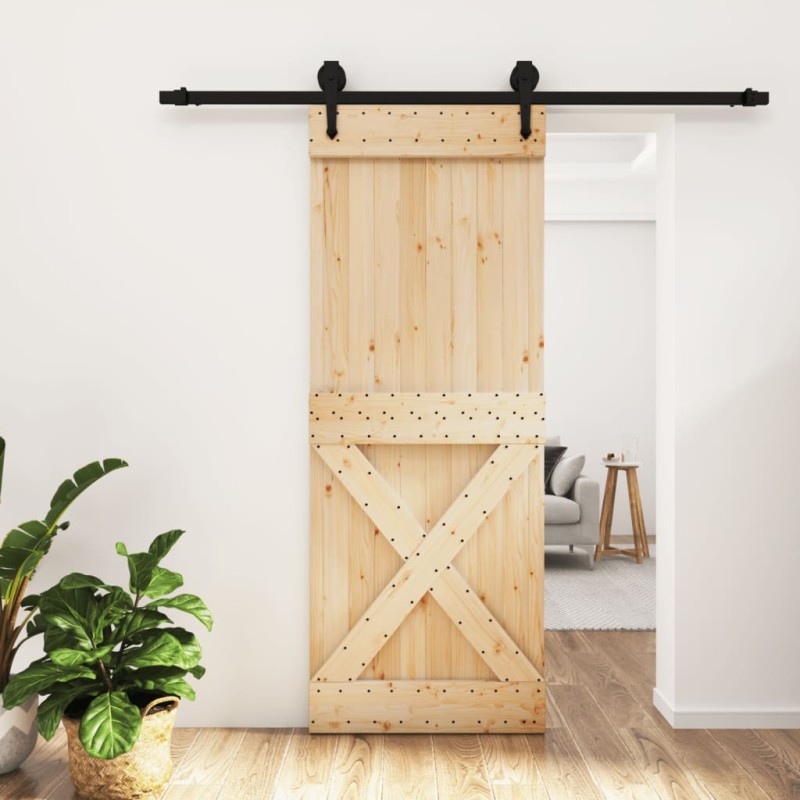 vidaXL Puerta corredera con herrajes madera maciza de pino 80x210 cm vidaXL Puerta corredera con herrajes madera maciza de pino 80x210 cm