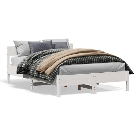 vidaXL Estructura de cama con cabecero madera pino blanco 135x190 cm
