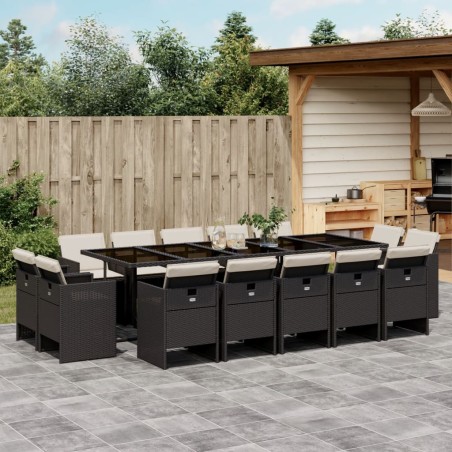 vidaXL Set comedor de jardín con cojines 15 pzas ratán sintético negro