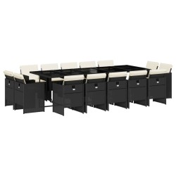 vidaXL Set comedor de jardín con cojines 15 pzas ratán sintético negro