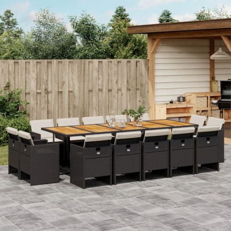vidaXL Set comedor de jardín con cojines 15 pzas ratán sintético negro