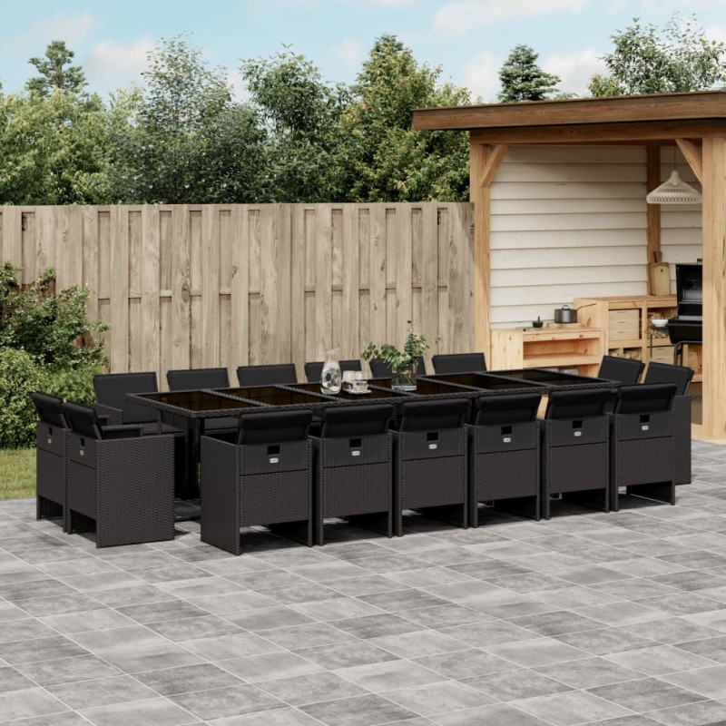 vidaXL Set de muebles jardín 17 pzas con cojines ratán sintético negro vidaXL Set de muebles jardín 17 pzas con cojines ratán sintético negro