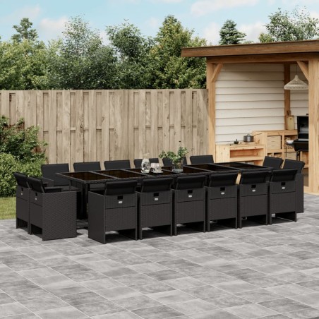 vidaXL Set de muebles jardín 17 pzas con cojines ratán sintético negro