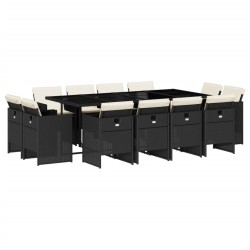 vidaXL Set comedor de jardín con cojines 13 pzas ratán sintético negro