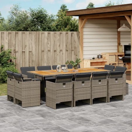 vidaXL Set comedor de jardín con cojines 13 pzas ratán sintético gris