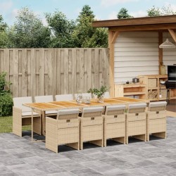 vidaXL Set comedor de jardín 11 pzas con cojines ratán sintético beige
