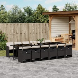 vidaXL Set comedor de jardín con cojines 13 pzas ratán sintético negro