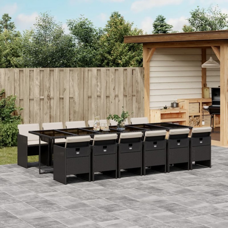 vidaXL Set comedor de jardín con cojines 13 pzas ratán sintético negro vidaXL Set comedor de jardín con cojines 13 pzas ratán sintético negro