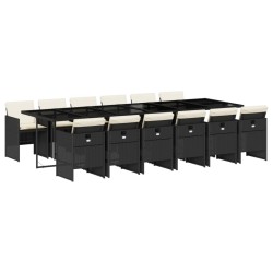 vidaXL Set comedor de jardín con cojines 13 pzas ratán sintético negro