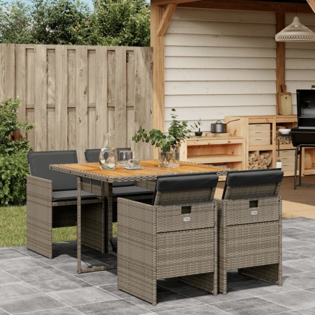 vidaXL Set comedor de jardín 5 piezas con cojines ratán sintético gris