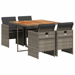 vidaXL Set comedor de jardín 5 piezas con cojines ratán sintético gris