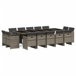 vidaXL Set comedor de jardín con cojines 15 pzas ratán sintético gris