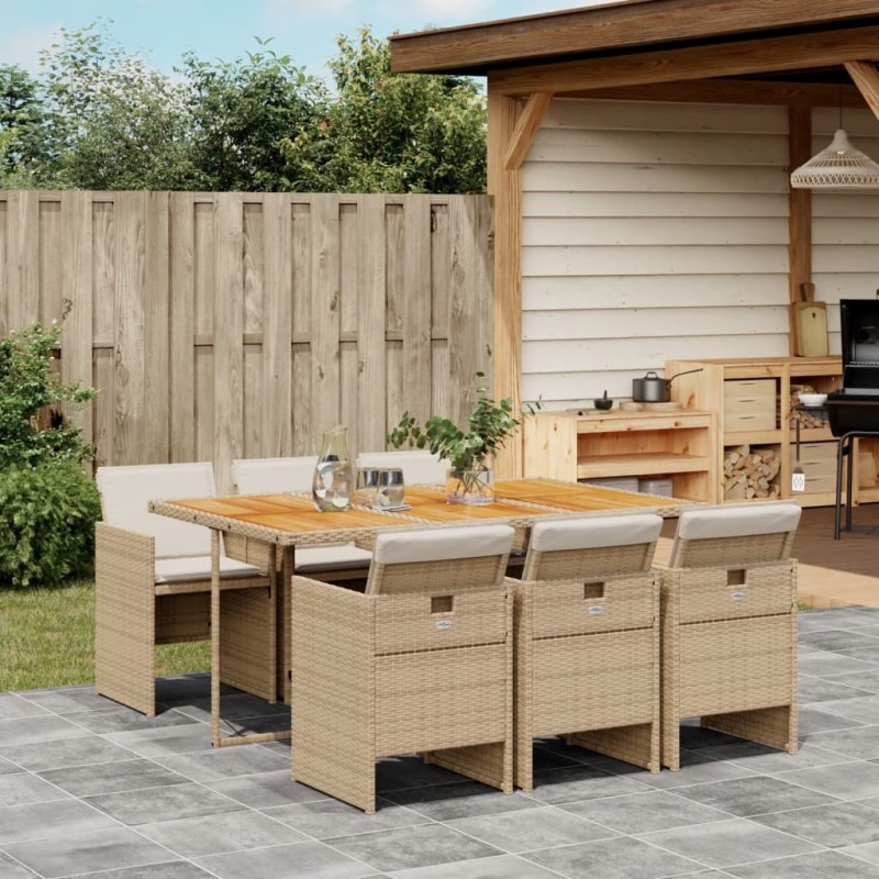 vidaXL Set comedor de jardín 7 pzas con cojines ratán sintético beige vidaXL Set comedor de jardín 7 pzas con cojines ratán sintético beige