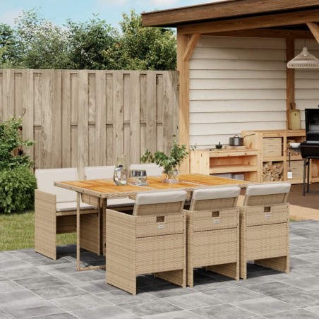 vidaXL Set comedor de jardín 7 pzas con cojines ratán sintético beige