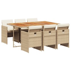 vidaXL Set comedor de jardín 7 pzas con cojines ratán sintético beige