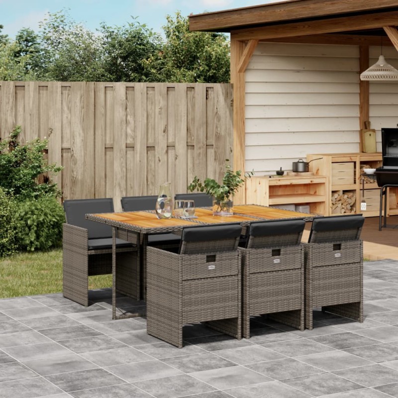 vidaXL Set comedor jardín 7 pzas y cojines ratán sintético gris vidaXL Set comedor jardín 7 pzas y cojines ratán sintético gris