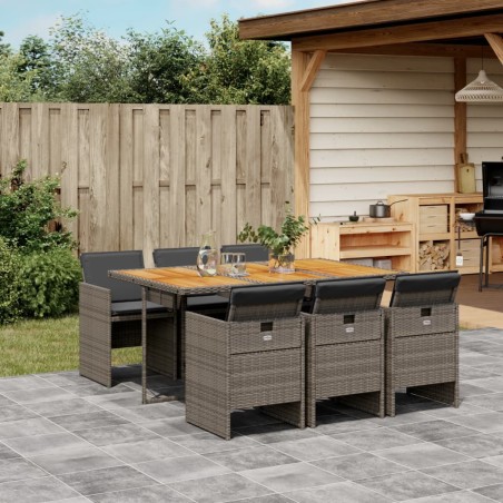vidaXL Set comedor jardín 7 pzas y cojines ratán sintético gris