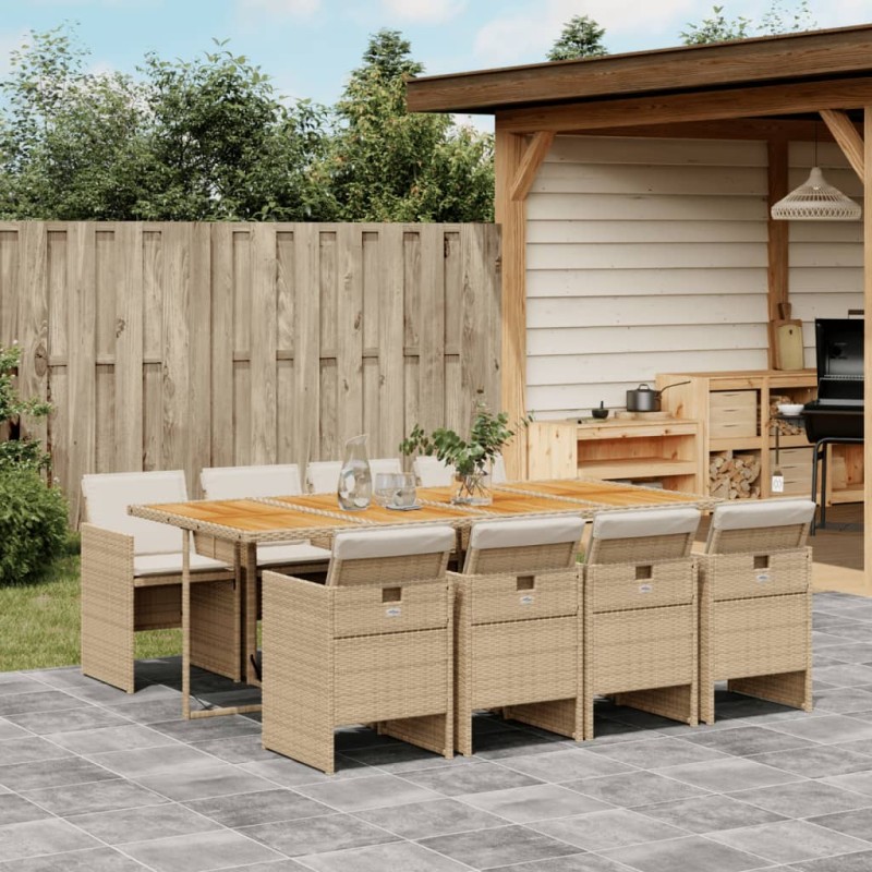 vidaXL Set comedor de jardín 9 pzas con cojines ratán sintético beige vidaXL Set comedor de jardín 9 pzas con cojines ratán sintético beige