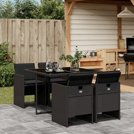 vidaXL Set de muebles jardín 5 pzas con cojines ratán sintético negro