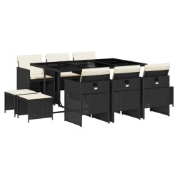vidaXL Set de comedor jardín 11 pzas con cojines ratán sintético negro