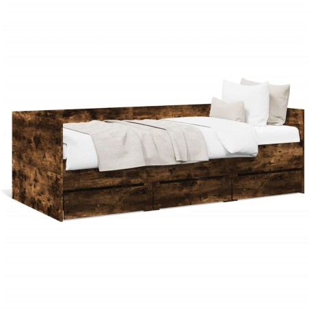 vidaXL Tumbona con cajones madera ingeniería roble ahumado 90x190 cm