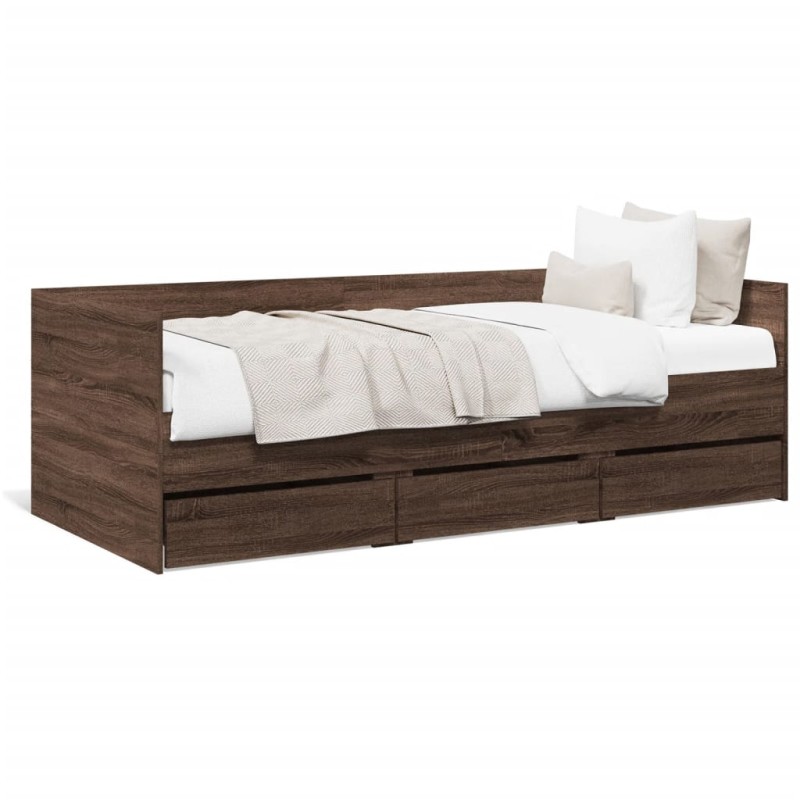 vidaXL Tumbona con cajones madera ingeniería roble marrón 100x200 cm