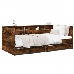 vidaXL Tumbona con cajones madera ingeniería roble ahumado 90x190 cm