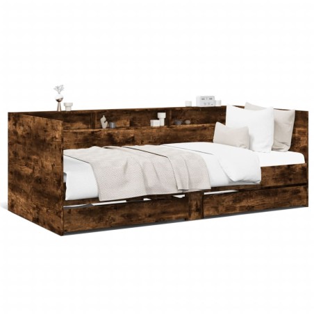 vidaXL Tumbona con cajones madera ingeniería roble ahumado 90x190 cm