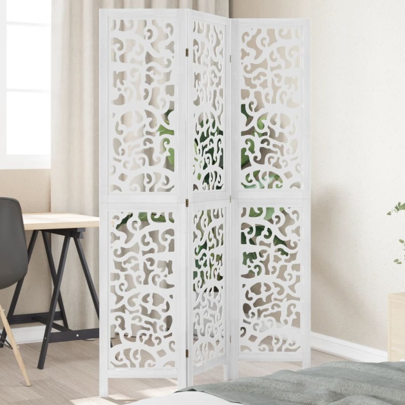 vidaXL Biombo separador de 3 paneles madera maciza Paulownia blanco vidaXL Biombo separador de 3 paneles madera maciza Paulownia blanco