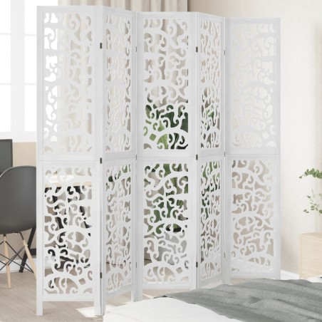 vidaXL Biombo separador de 5 paneles madera maciza Paulownia blanco