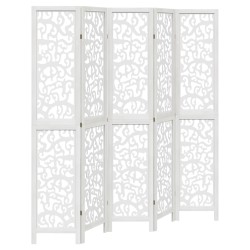 vidaXL Biombo separador de 5 paneles madera maciza Paulownia blanco