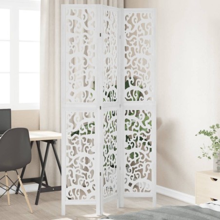 vidaXL Biombo separador de 3 paneles madera maciza Paulownia blanco
