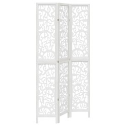 vidaXL Biombo separador de 3 paneles madera maciza Paulownia blanco