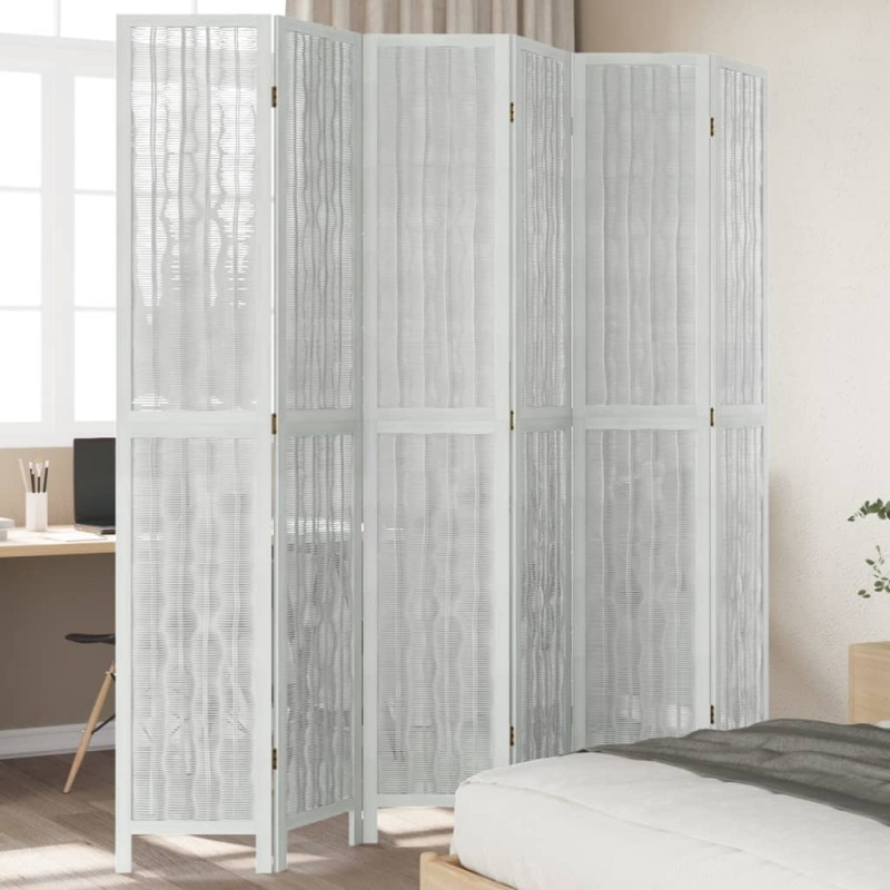 vidaXL Biombo separador de 6 paneles madera maciza Paulownia blanco vidaXL Biombo separador de 6 paneles madera maciza Paulownia blanco