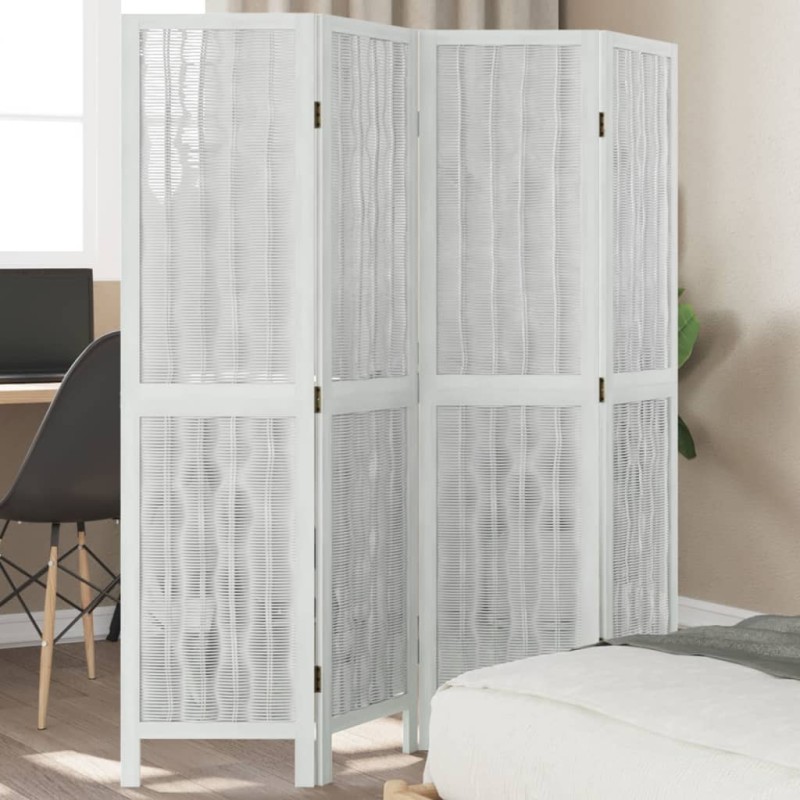 vidaXL Biombo separador de 4 paneles madera maciza Paulownia blanco vidaXL Biombo separador de 4 paneles madera maciza Paulownia blanco