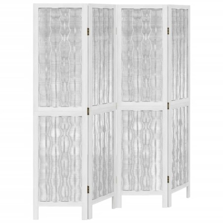 vidaXL Biombo separador de 4 paneles madera maciza Paulownia blanco