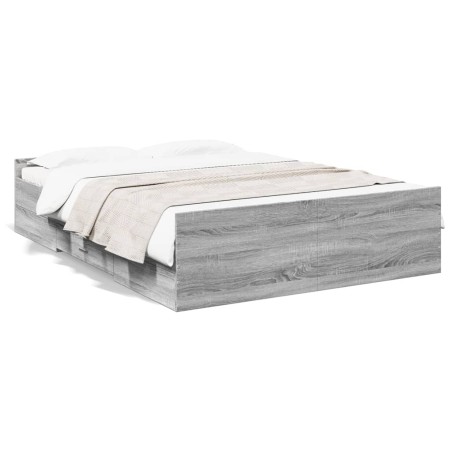 vidaXL Cama con cajones madera ingeniería gris Sonoma 120x190 cm